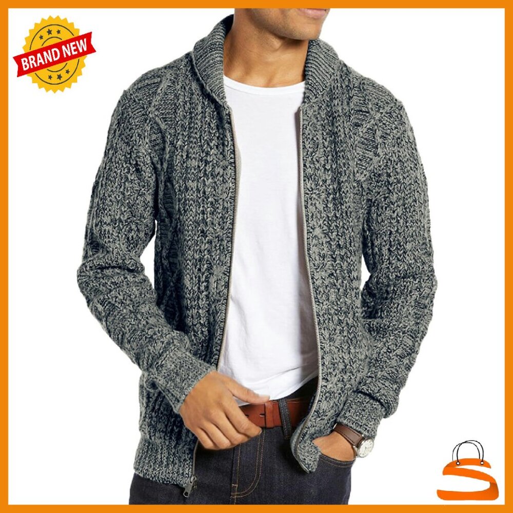Men's Cable Knit Shawl Neck Cardigan Sweater With Pockets